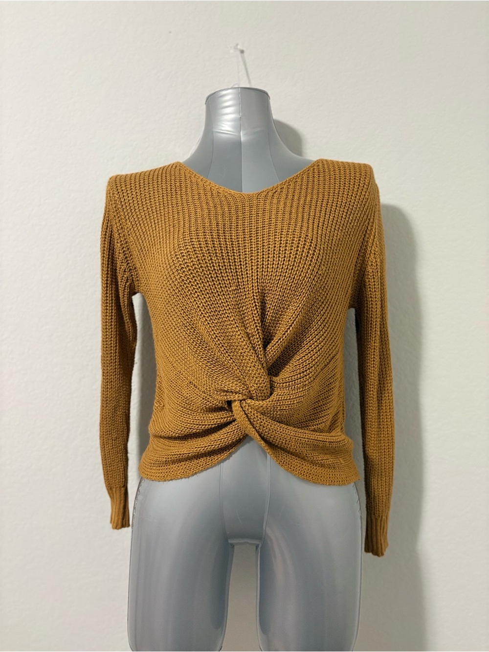 Dreamers Twist-Knot V-Neck Sweater - Mustard